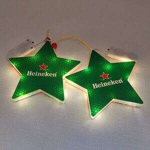 FUN HEINEKEN Beer Christmas Ornament STARS LIGHT UP PAIR